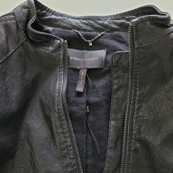 Bcbg black 100% leather moto sequin zipper jacket - Picture 2 of 16
